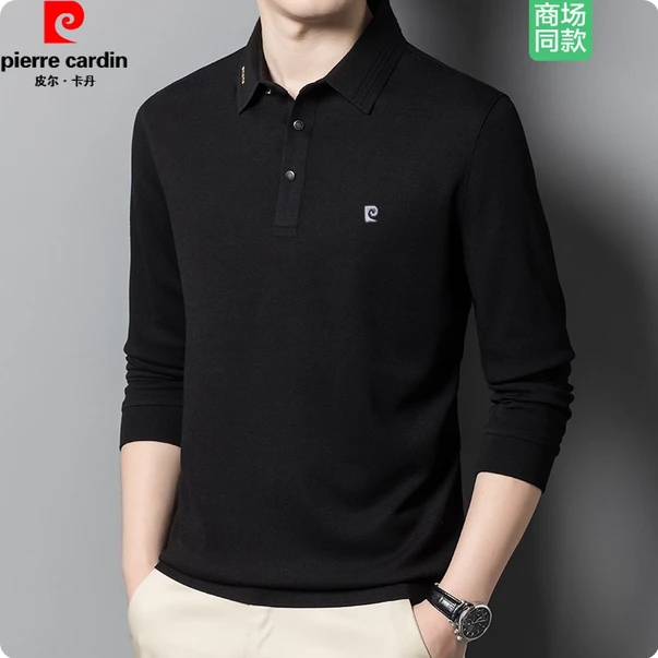 衫恤Polo高级中年休闲打底男衫翻领t感男士春秋季桑蚕丝长袖