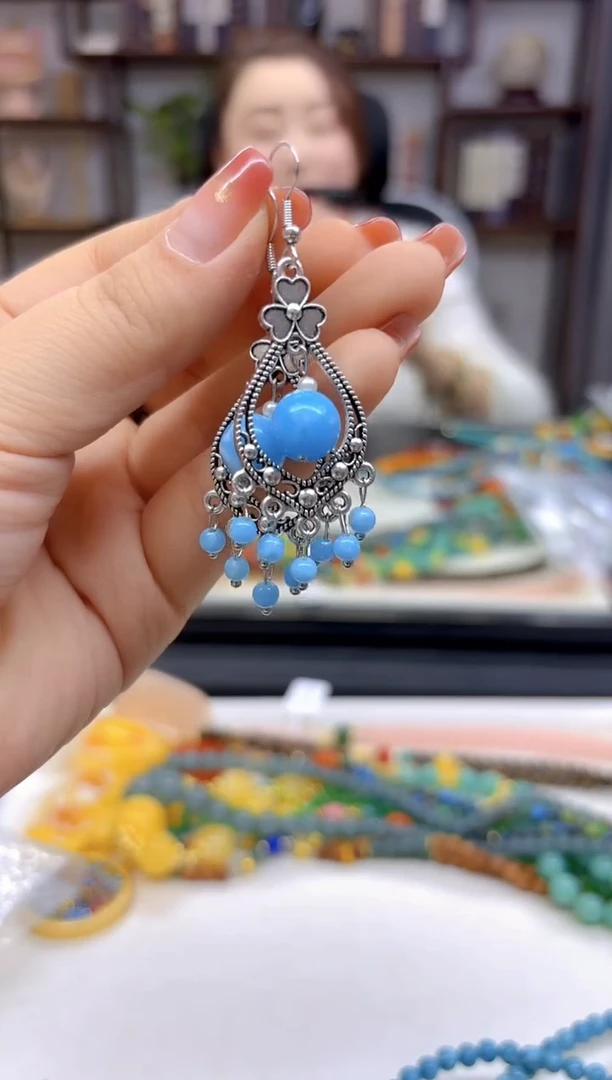 【闪购商品】针钠钙石（海纹石）耳饰银S925镶嵌E590