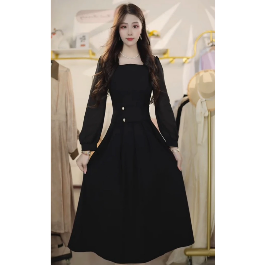 秋季新款轻奢常规显瘦复古礼服修身抹胸型长袖连衣裙Y6583101