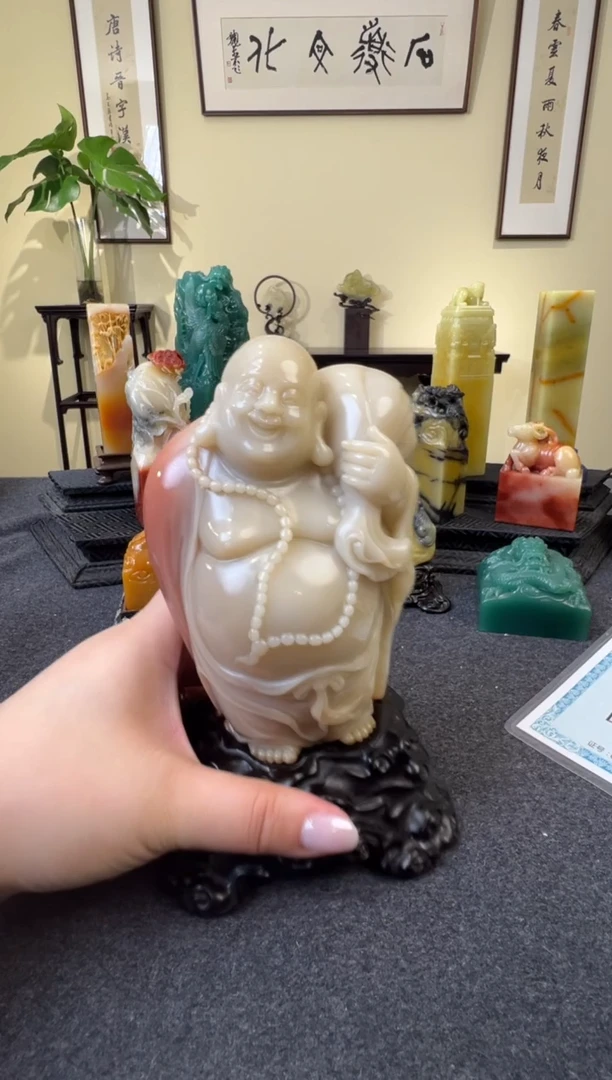 老挝石汉*斋弥勒佛摆件