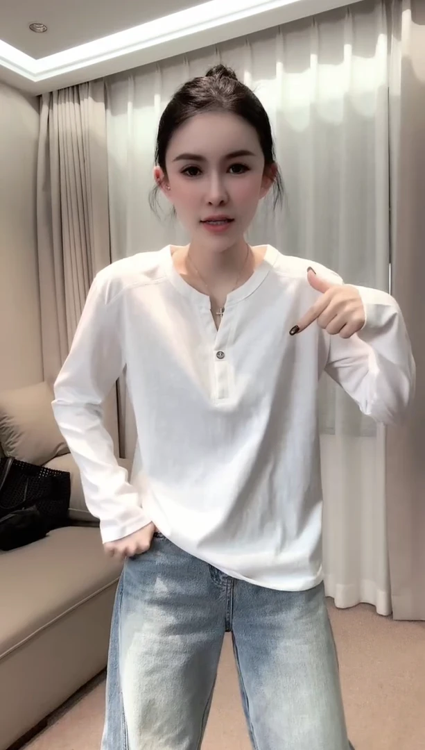 欧货2025秋冬新款简约日常百搭高级感半开领长袖显瘦T恤上衣女