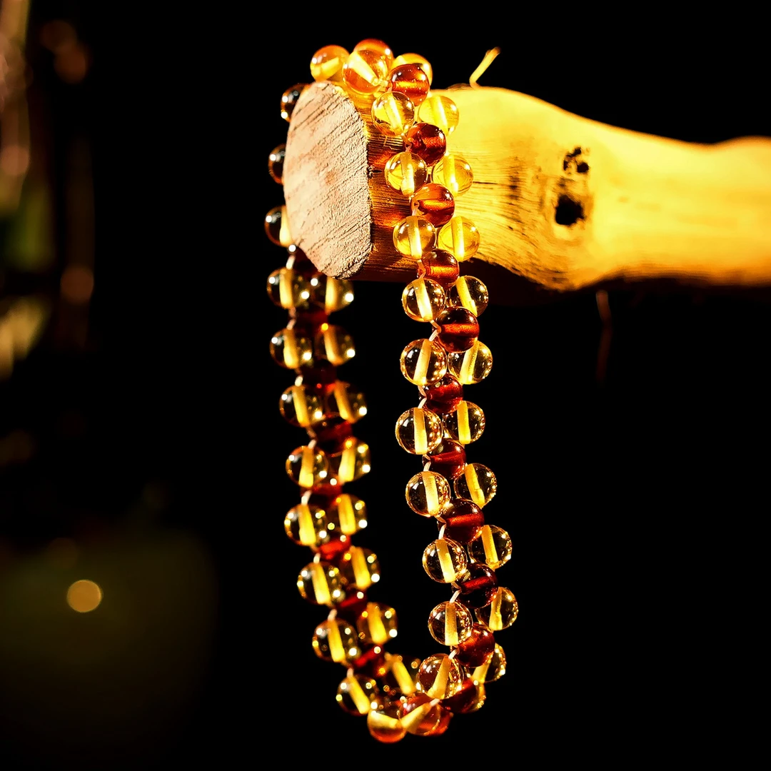 SY5mm+血珀金珀撞色手链天然琥珀蜜蜡手串气质时尚精美潮流三层