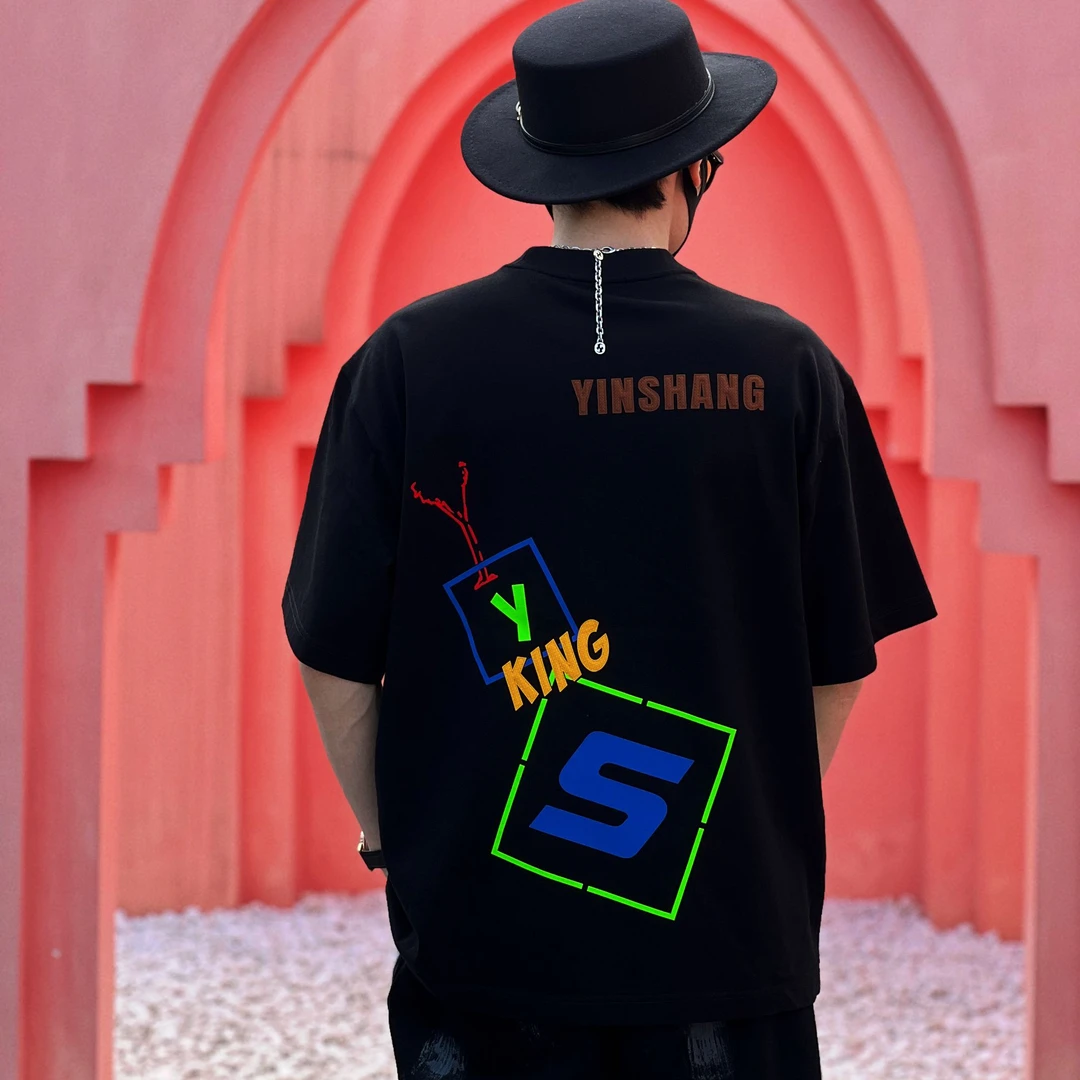 【隐尚】气场强大高级感轻奢痞帅男装纯棉潮牌时尚百搭t恤显瘦上衣