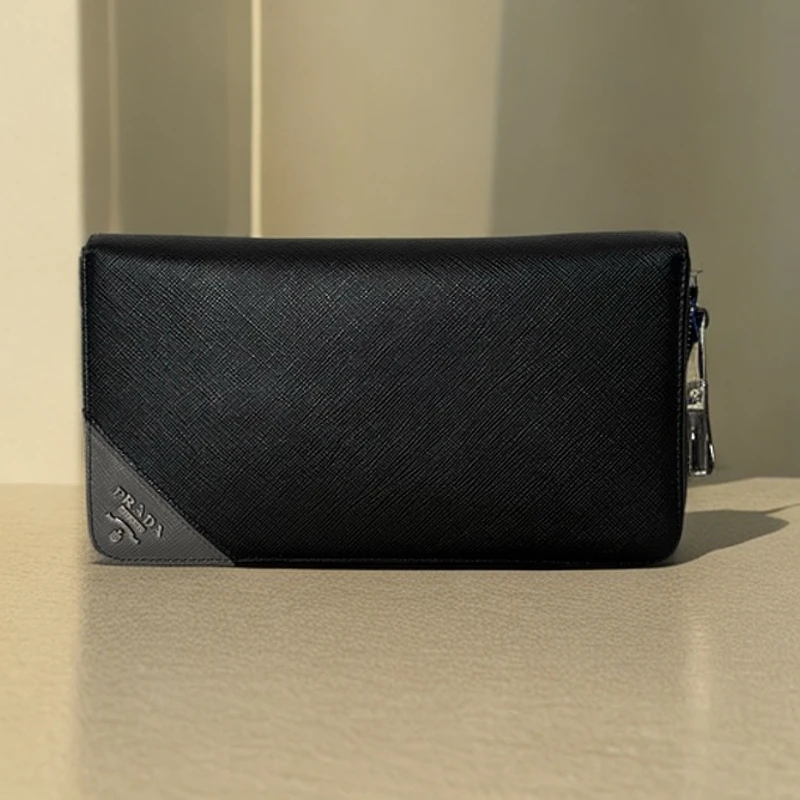 95新 Prada/普拉达 4761/男士时尚百搭黑色全皮拉链钱包