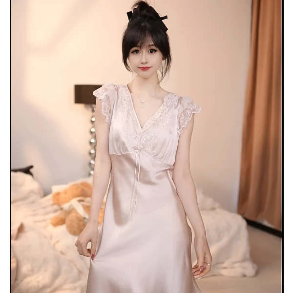 查理夫人【测10】短袖气质睡裙家居服蕾丝显瘦白色时尚夏季优雅