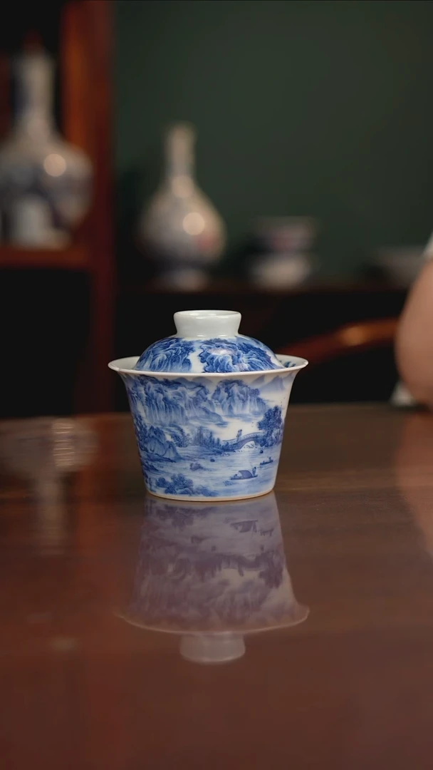 景琳藏 青花山水盖碗
