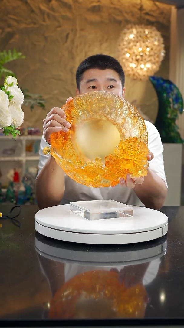 摆件福利设计款琥珀如意牡丹花果盘摆件