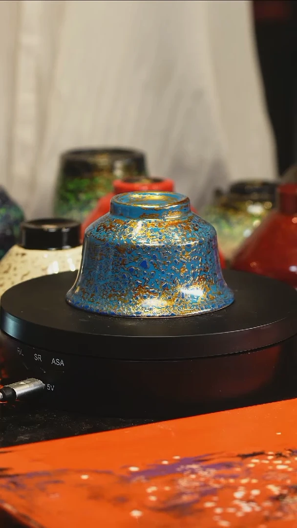 大漆工艺蓝金压手杯