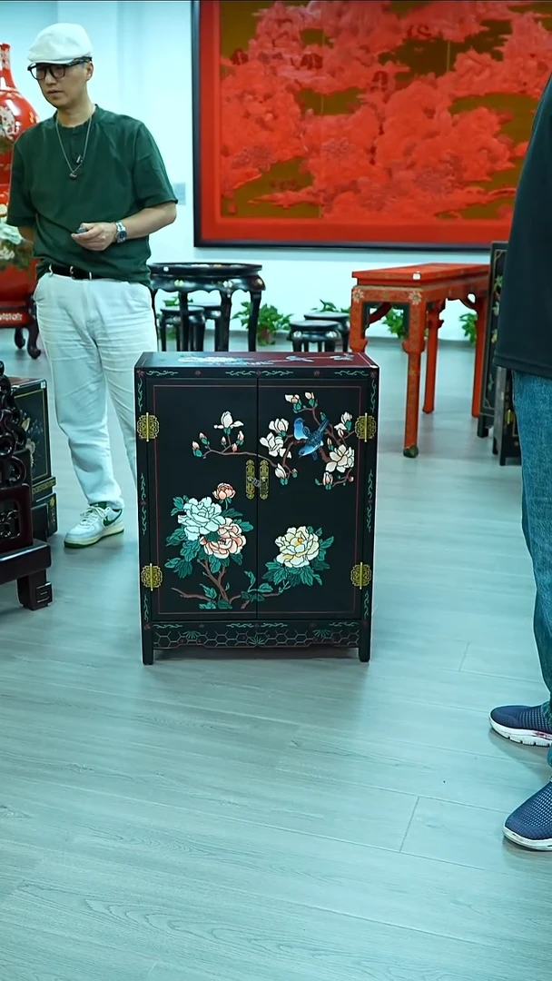 YZQQ刻漆黑底作色30寸双门柜