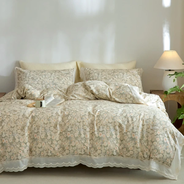 全棉水洗磨毛浪漫蕾丝花边四件套秋冬加厚亲肤保暖公主风床上套件