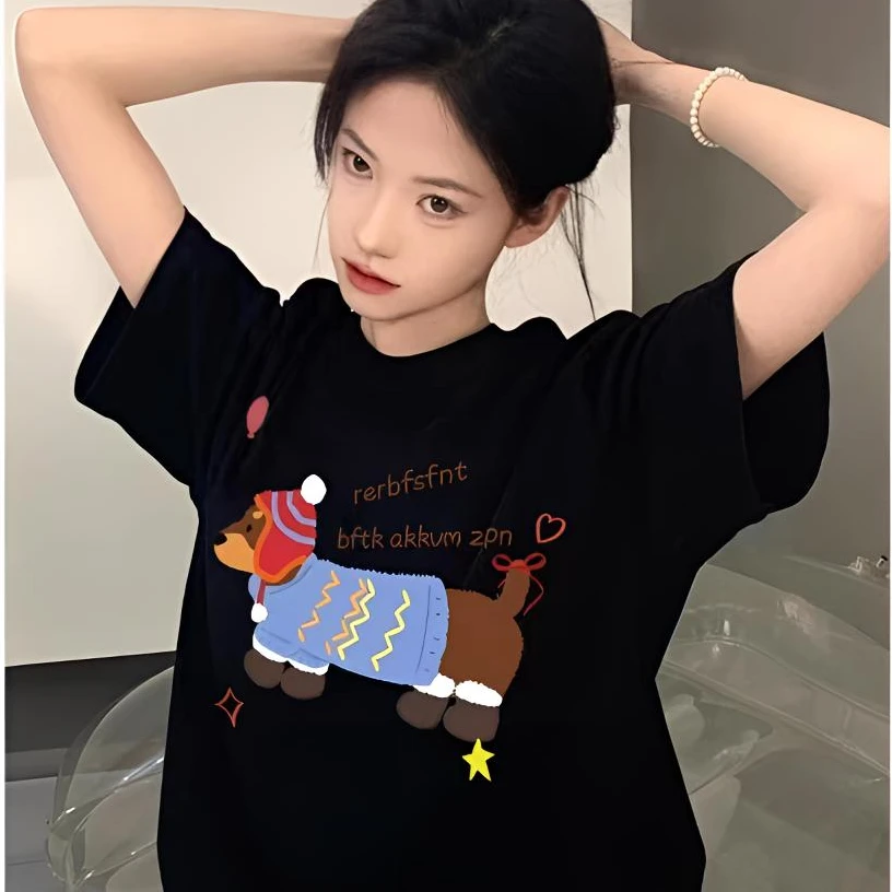 【爆款】立体印花夏季新款国潮复古显瘦时尚白色半袖t恤设计感ins