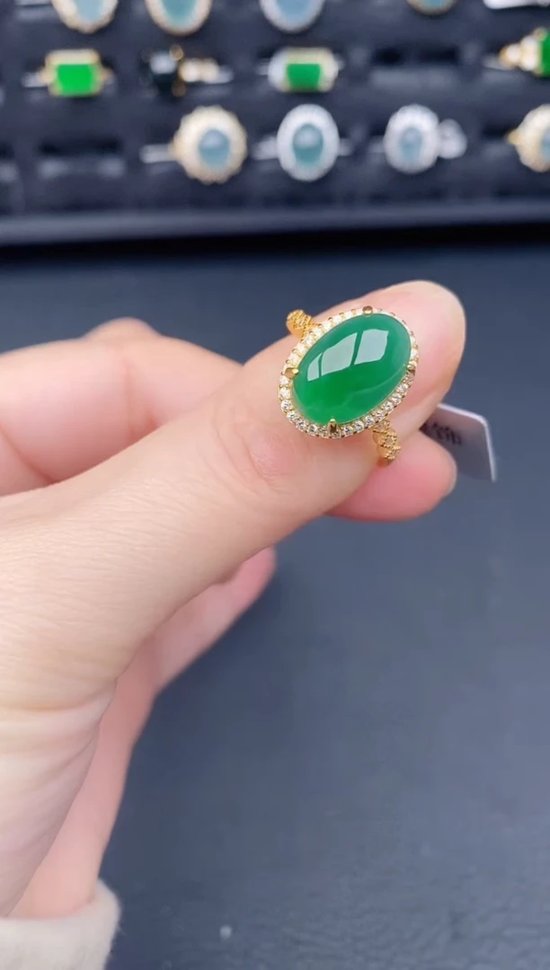 银S925镶嵌戒指翡翠天然a货翡翠107