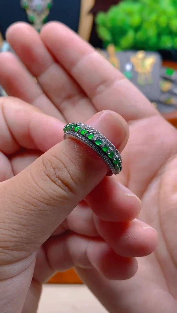 翡翠戒指银S925镶嵌银色戒指