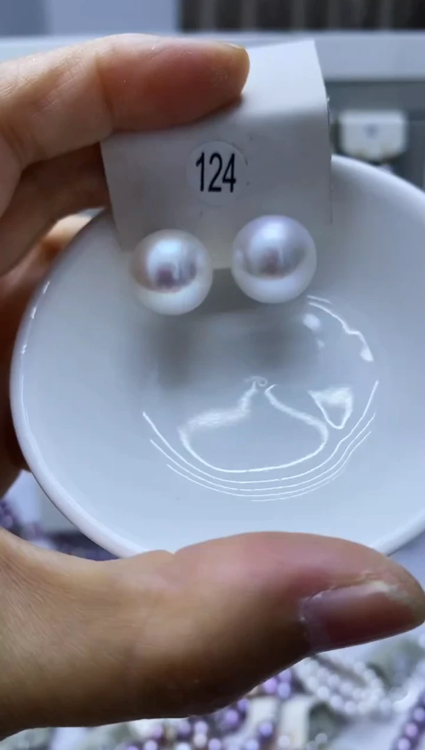 银S925镶嵌耳饰淡水珍珠124