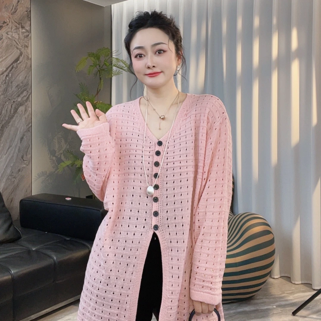 【冲姐】韩版针织开衫下摆开衩单排扣中长款气质长袖上衣805