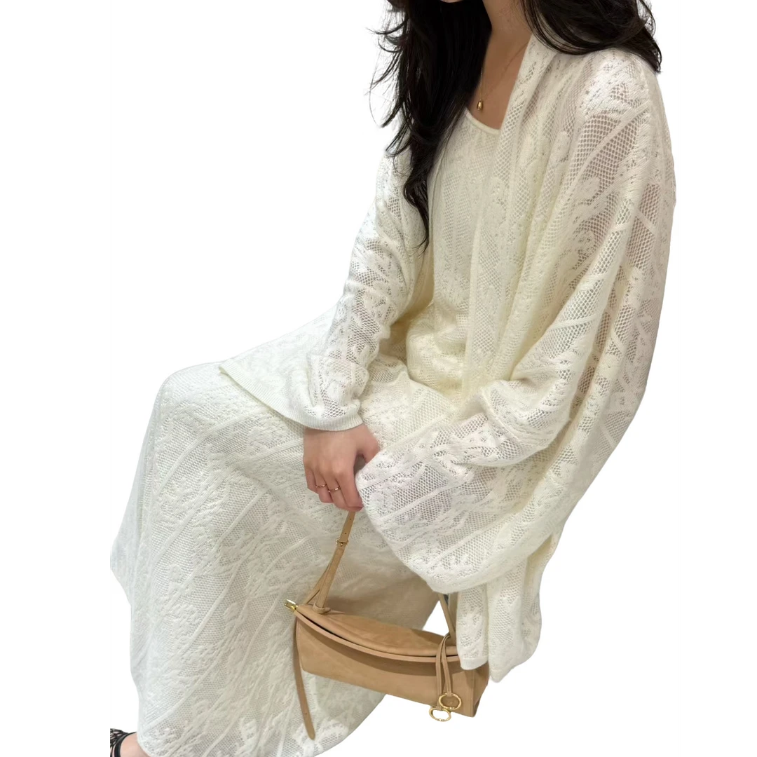 薄款女宽松型提花衫慵懒风宽松秋冬套装