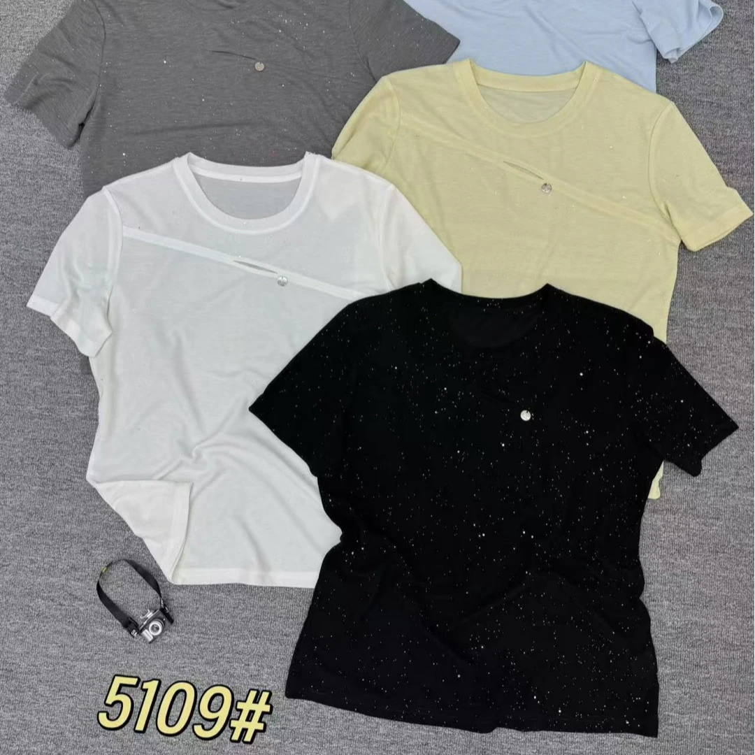 圆领亮晶晶修身T恤5109款 弹力显瘦百搭短袖