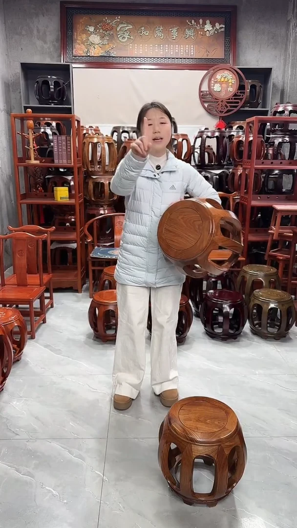 花梨木类家具原木色大号鼓凳一对（两条）