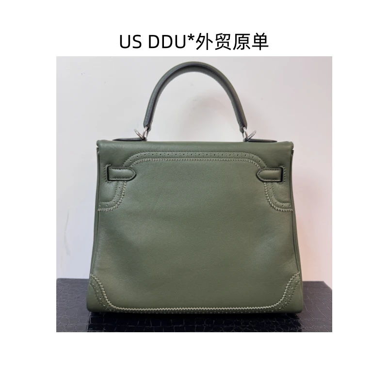 H 墨绿色银扣凯莉28内缝蕾丝边swift皮手提包808/D014