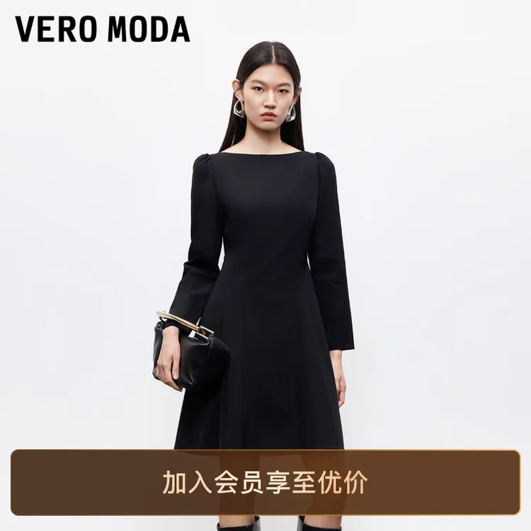Vero Moda连衣裙2026春季新款泡泡袖A字收腰小黑裙流行时尚高级感