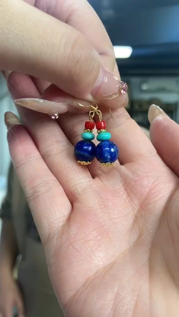 【闪购商品】青金石耳饰未镶嵌多样性发其一颜色微差