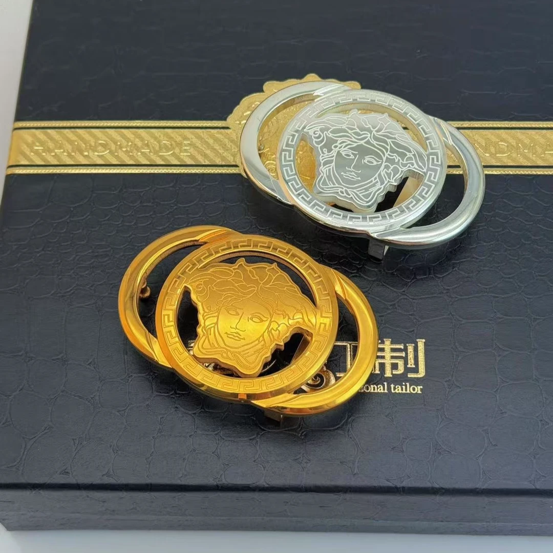 3.8宽爆款经典美女头挂扣男士双面真鳄鱼皮带重工百搭黑色气质