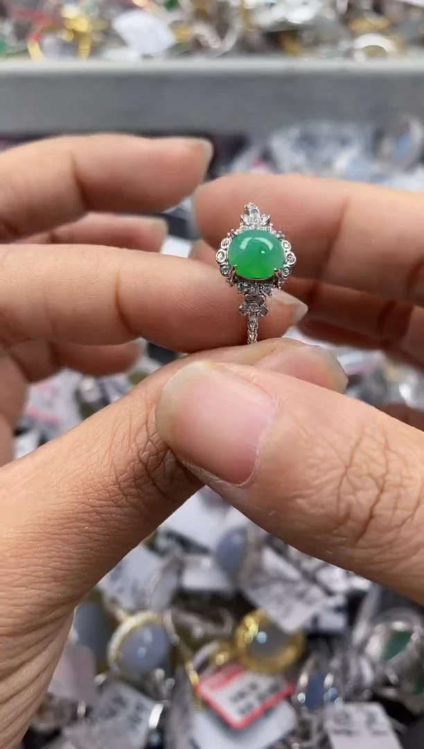 银S925镶嵌戒指翡翠222----9