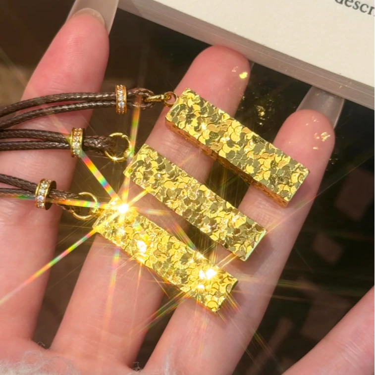 新中式碎碎冰四方来财实心小方砖项链国潮百搭毛衣链