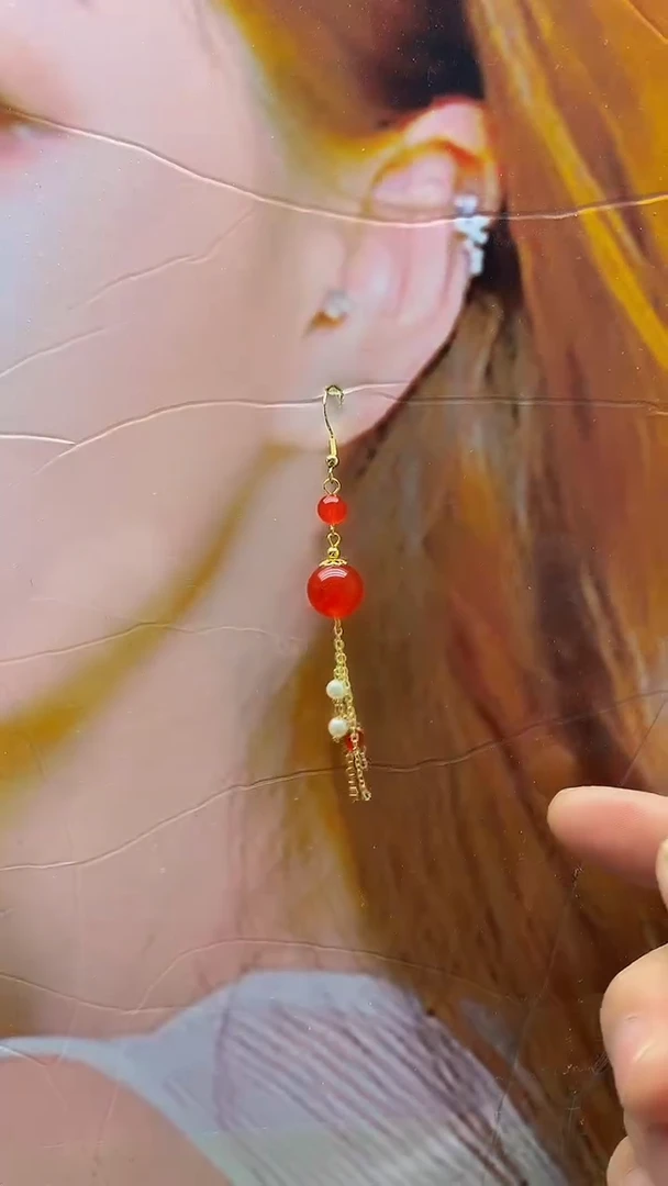 【闪购商品】玛瑙/玉髓耳坠银S925镀金镶嵌耳饰