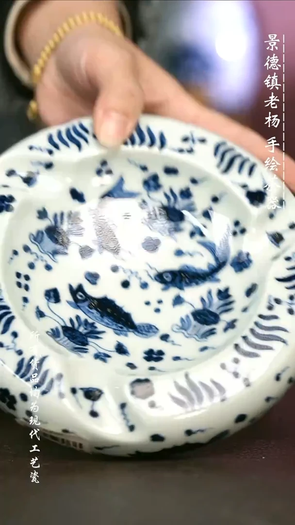 手绘微瑕 高温现代瓷 气窑  鱼藻坡边茄缸
