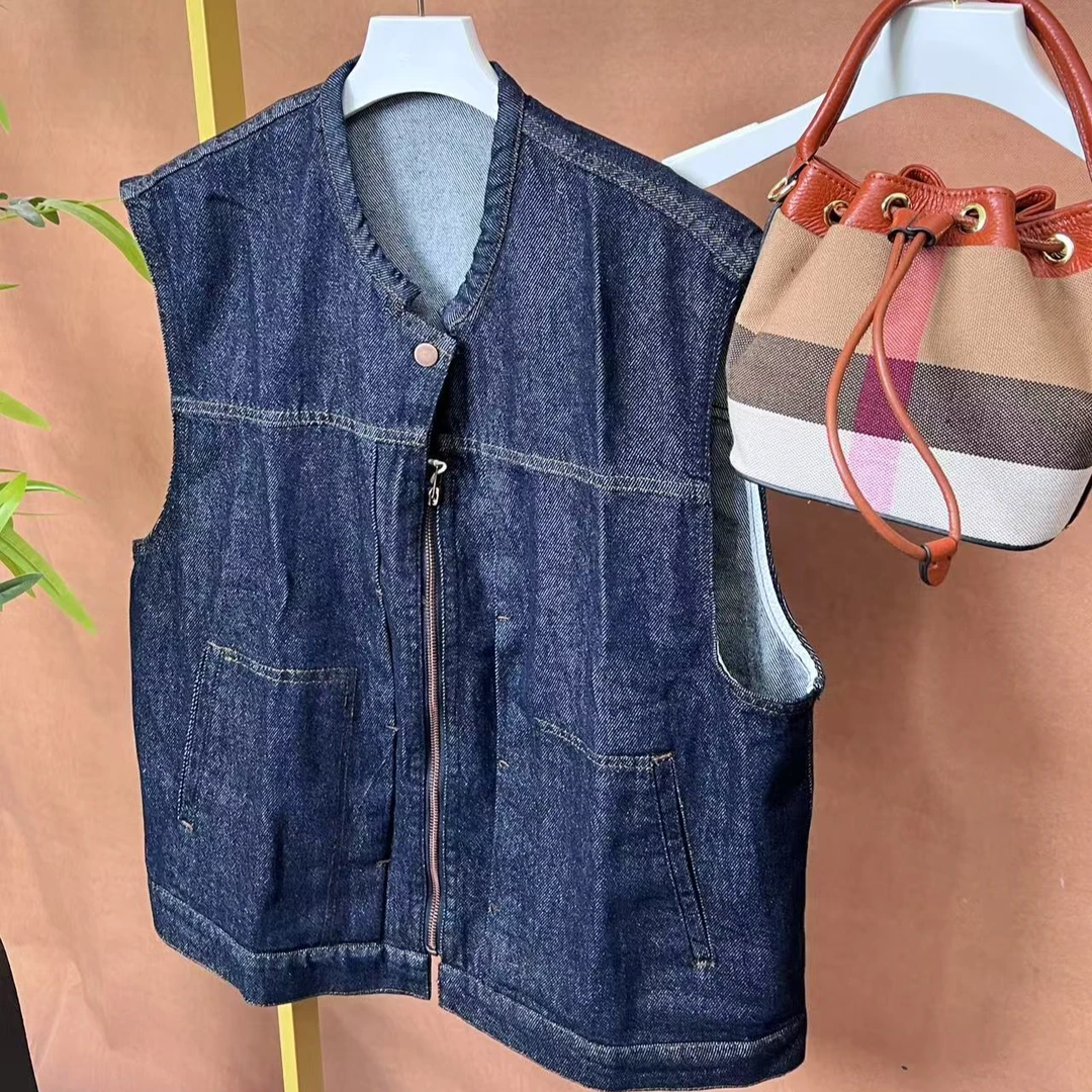 2025年新款复古V领牛仔马甲百搭短款外套