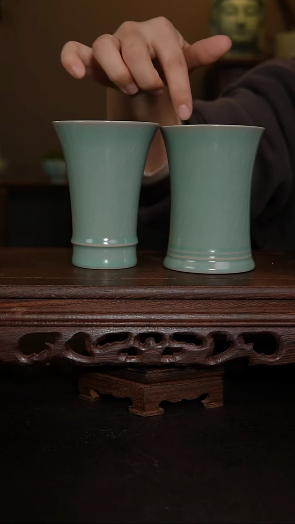 摆件原产地原矿仿古釉手工对杯