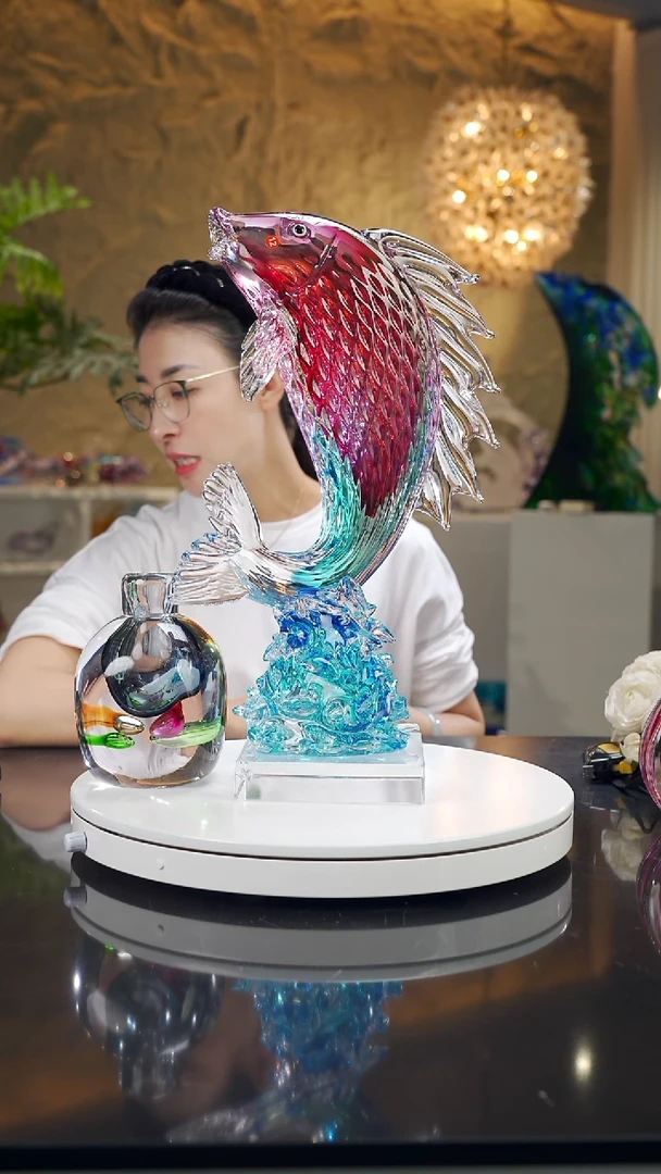 ?***贵福利金红蓝鲤鱼摆件12号+灰色香薰瓶