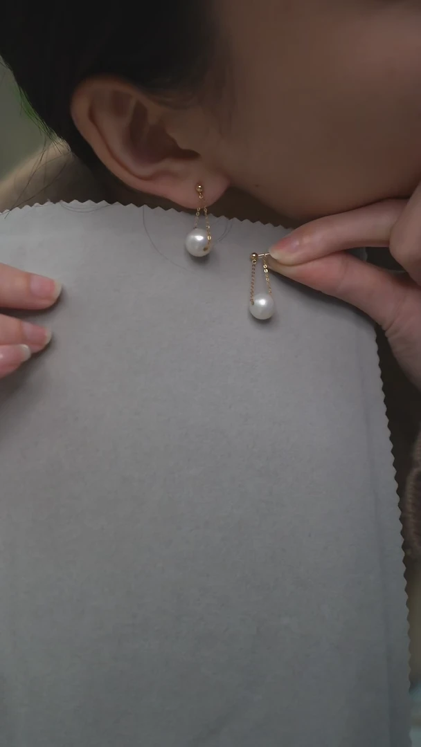 【闪购商品】淡水珍珠耳饰18K金镶嵌通体18K金白色耳线一对