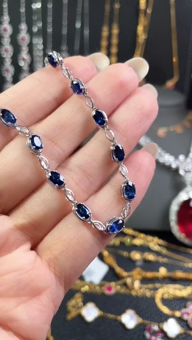 蓝宝石手链18K金镶嵌5.25CT@@