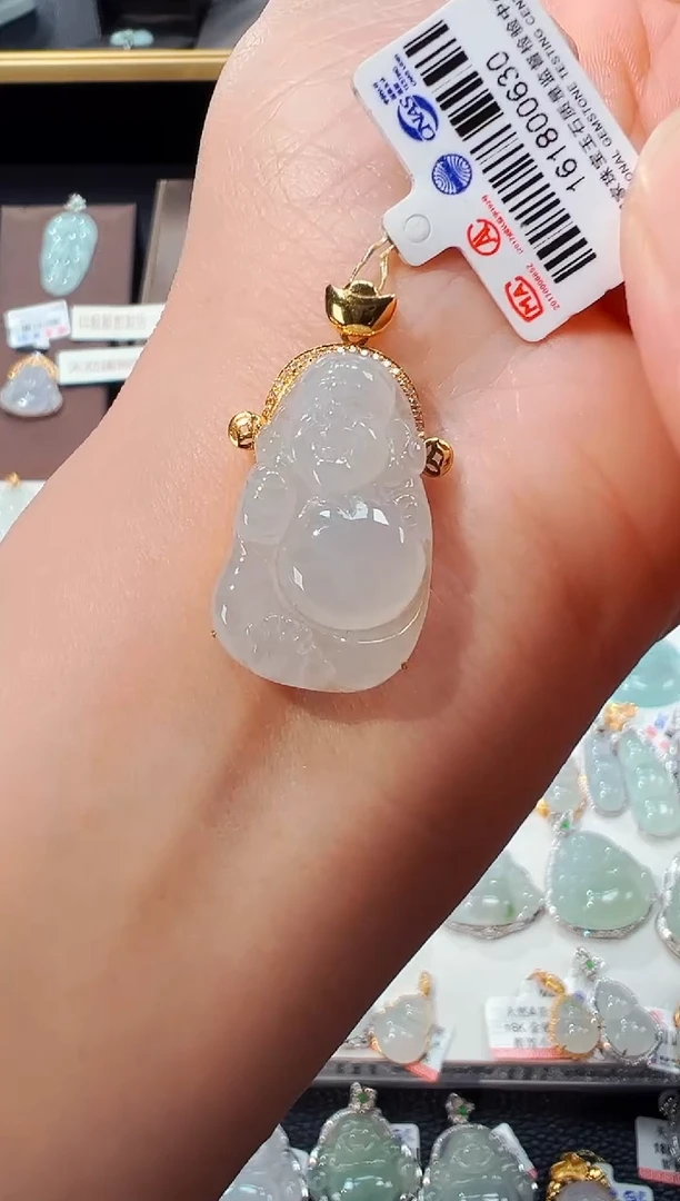 【闪购商品】翡翠吊坠(不含链)18K金镶嵌财神爷吊坠630