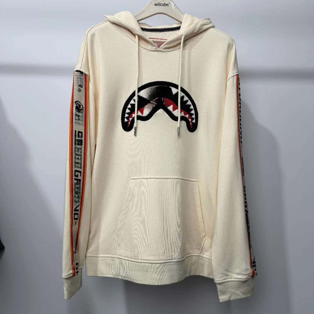 SY 秋冬季男款米色撞色大logo潮流百搭休闲连帽长袖卫衣 73020