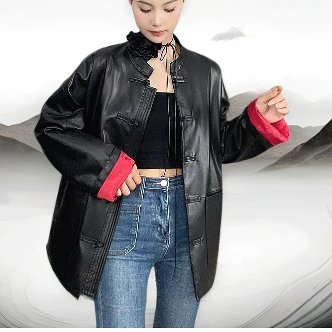 23039中长款女皮衣气质短款短款时尚百搭百搭黑色ins秋冬韩版宽松