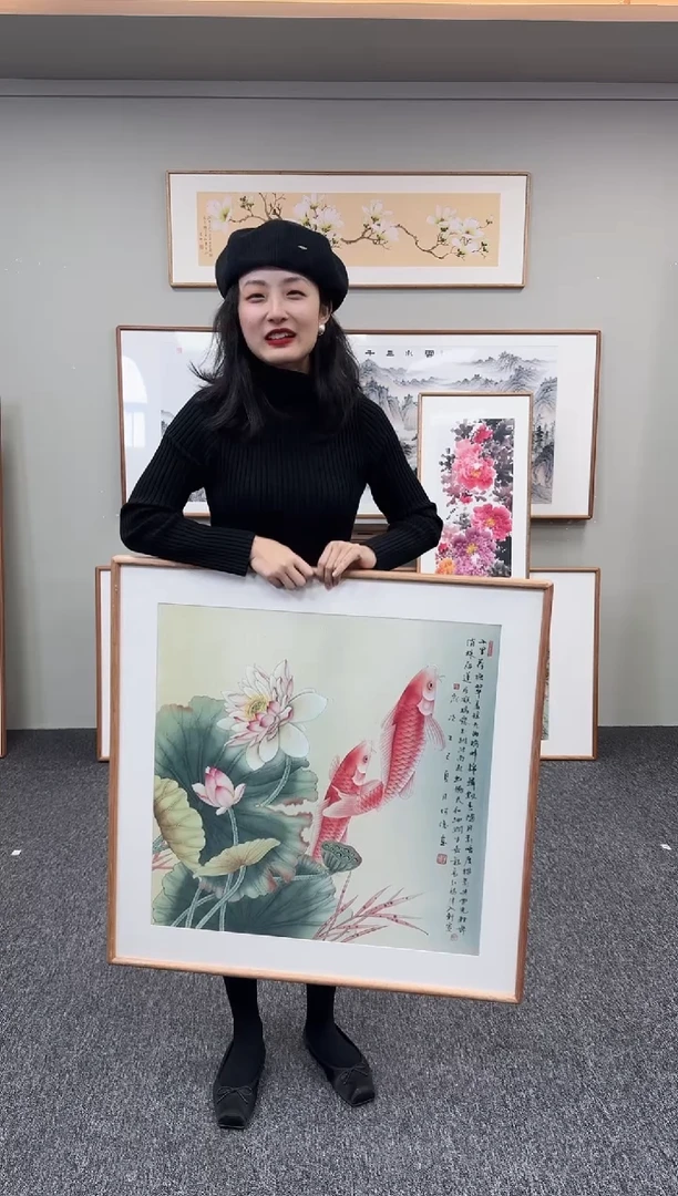 国画杨*荷花鱼80*80