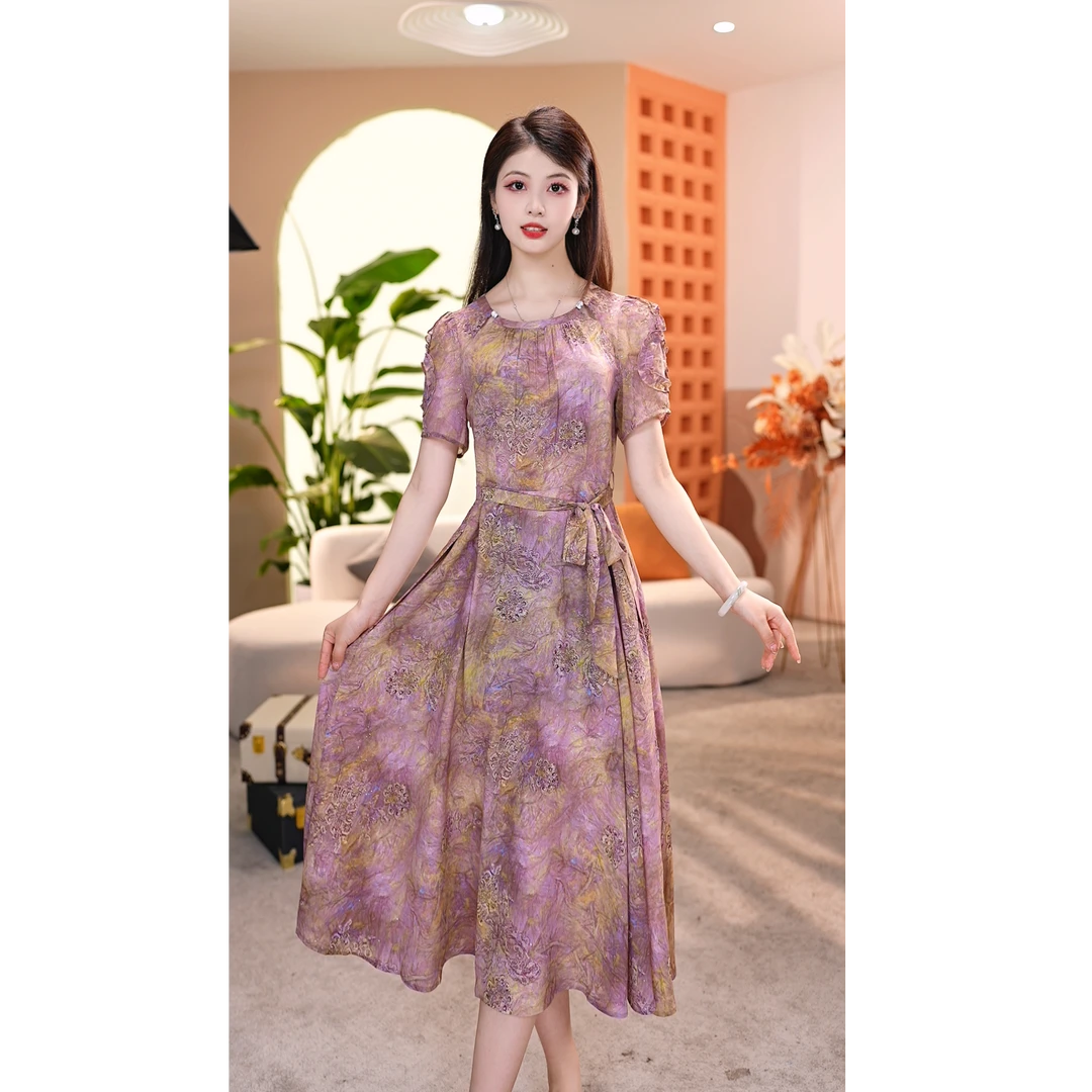 【SJYH2206】2025年夏季新款收腰木耳边连衣裙显瘦碎花裙