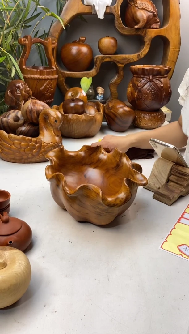 香樟木A64荷叶果盆/尺寸