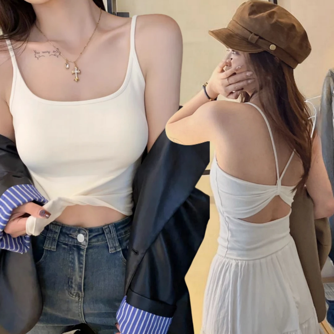 蝴蝶结吊带美背女夏季外穿性感露背辣妹上衣女带胸垫纯欲内搭背心