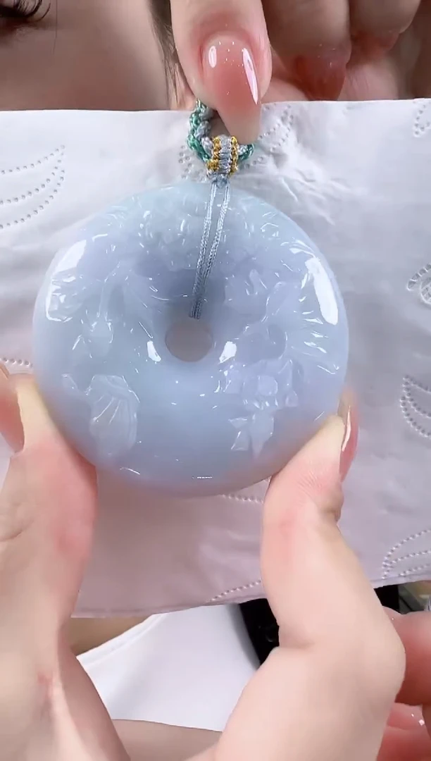 翡翠未镶嵌吊坠(不含链)孤品翡翠A货雕花平安扣吊坠