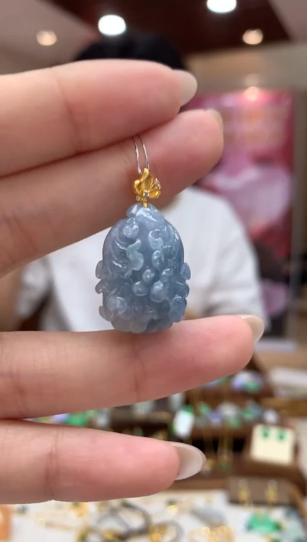 吊坠(不含链)18K金镶嵌翡翠白菜