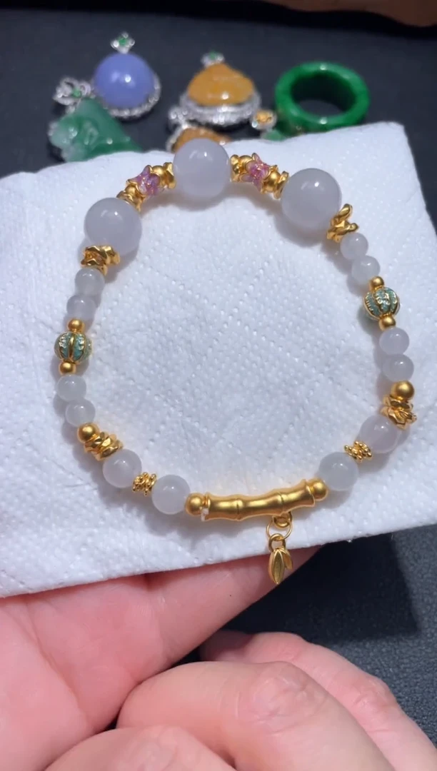 足金镶嵌手链翡翠23