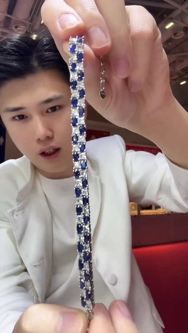 手链蓝宝石银S925镶嵌皇家蓝高级款