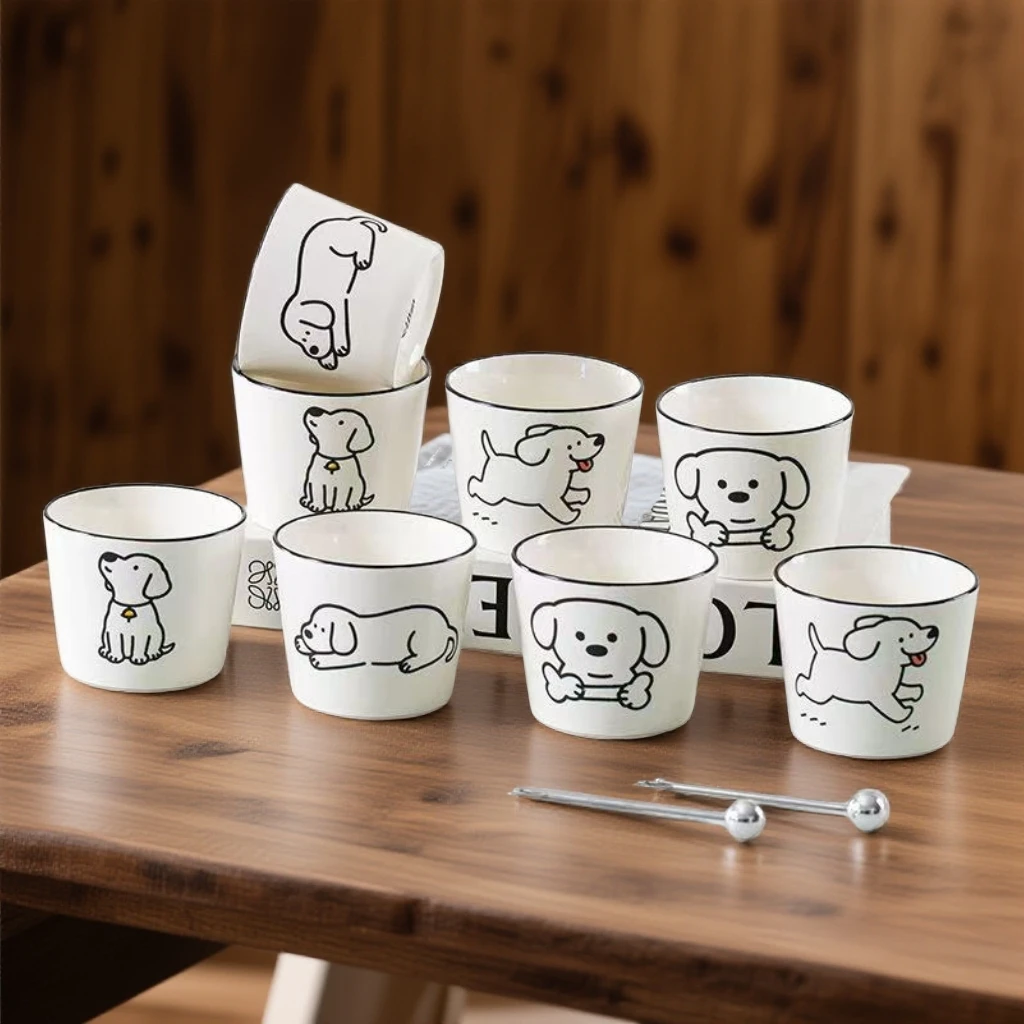 宠物狗水杯陶瓷家用可爱卡通元素釉下彩陶瓷杯