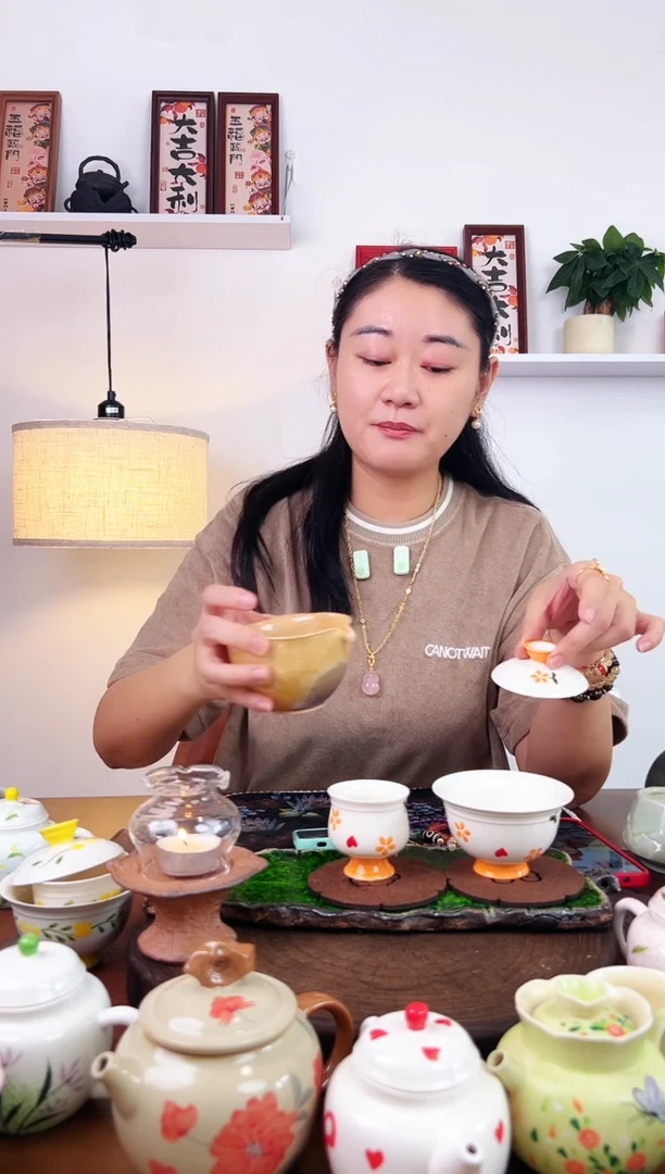 茶瓷物语陶瓷橙色盖碗套装