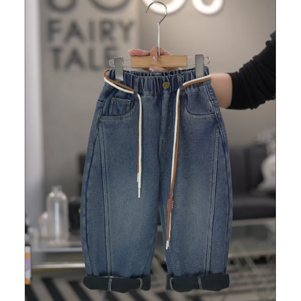 男女童牛仔裤加绒秋冬季新款儿童裤子加厚一体绒百搭长裤外穿韩版