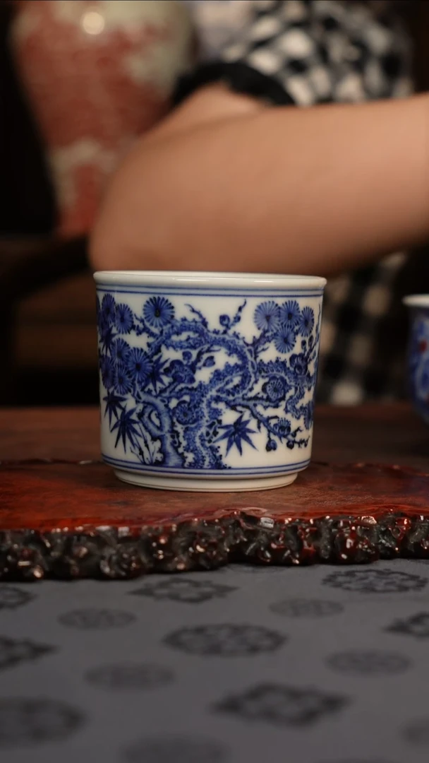 云林匠造 松竹梅 青花直口杯